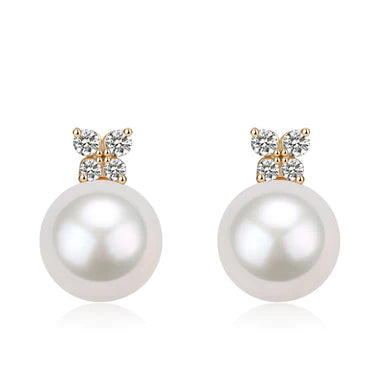 Elegant 10-11mm Freshwater Pearl Zirconia Leaf Earrings - Sterling Silver / Gold Vermeil